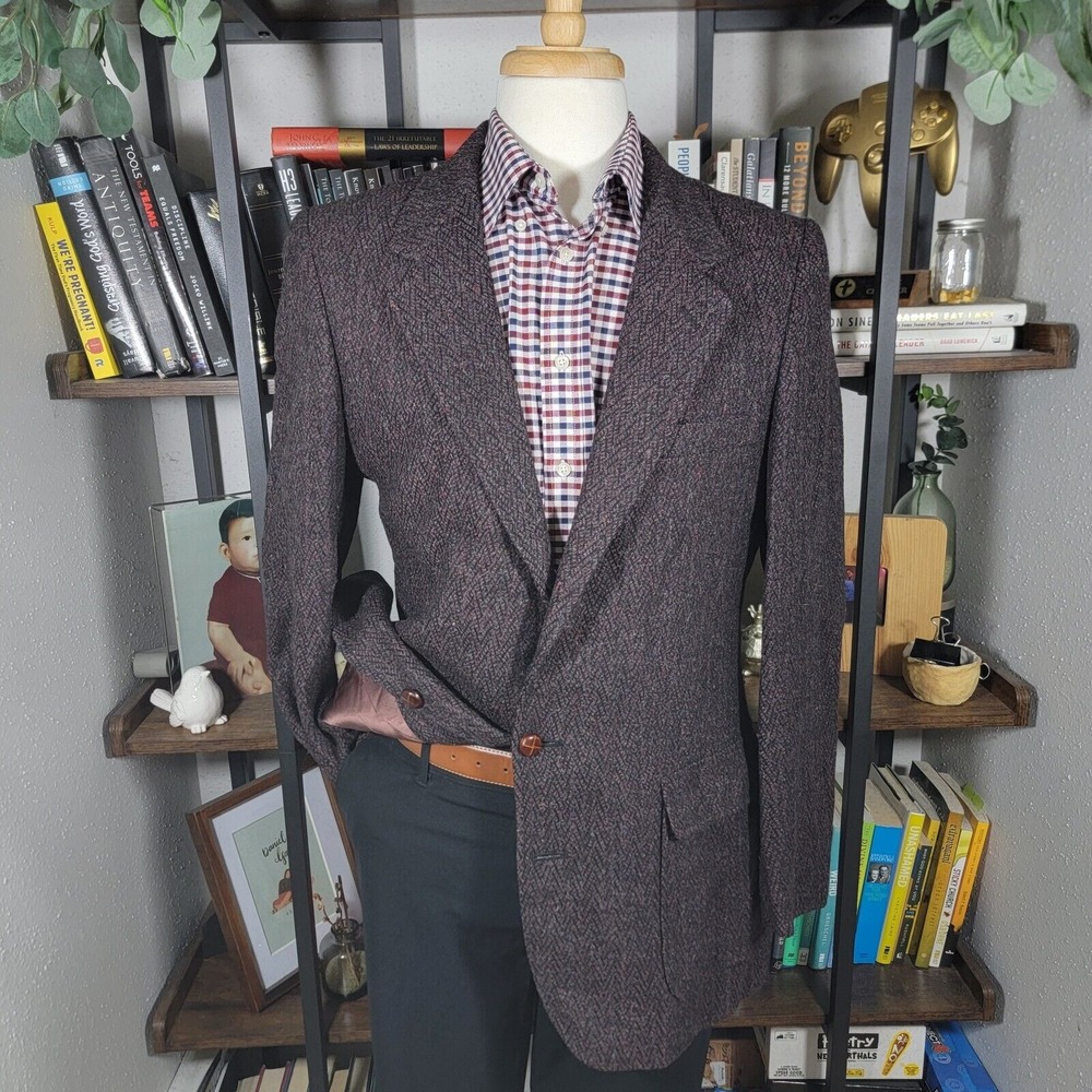 VTG Arrow Brigade mens TWEED Sport Coat Blazer Two Button Brown Maroon Wool Size